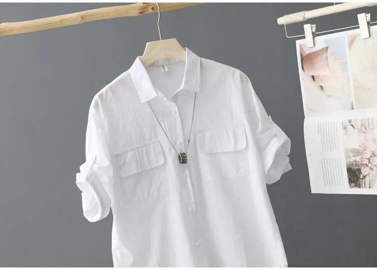 Turn-down Neck Pink Solid Short Sleeved Loose Shirt And Blouse Clothes Top Casual Single Breasted Spring Simple OL Outerwear New