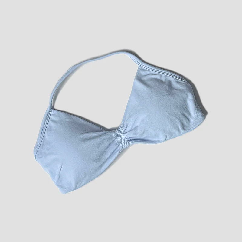 Women Halter Sports Bra Push Up Strappy Sexy Open Back Gym Crop Top Padded Seamless Workout Yoga Tank Tops