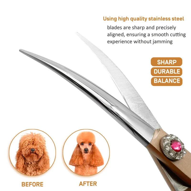 7inch Dog Curved Chunkers Shears Curved Thinning Shears Stainless Steel Dog Grooming Curved Scissors Special Designed For Pet