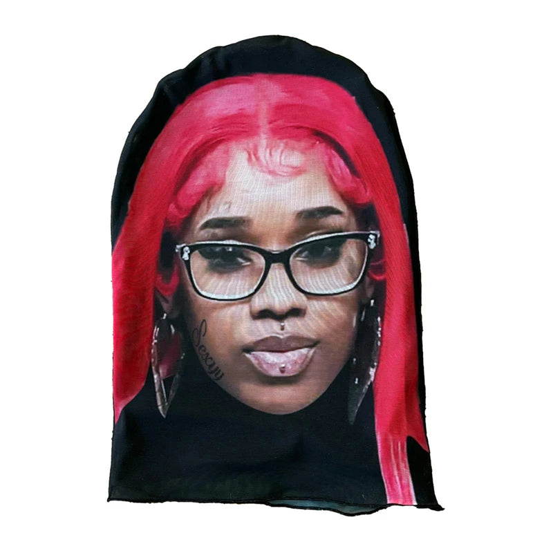 New 3D Printed Kanye Mask Elastic Mesh Full Face Mask Cosplay Headwear For Men Women  Party Simulation Fashion Hat Headgear